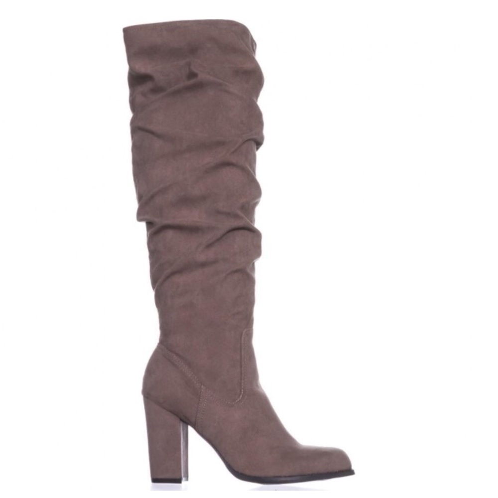 Taupe Chic Over the Knee Block Heel Slouchy Boot - Picture 4 of 8